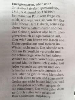 Habeck fordert Sparsamkeit! (gedruckt) Habeck fordert Sparsamkeit! (gedruckt)