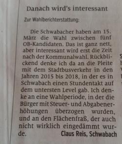 Berichterstattung über die Schwabacher OB - Wahl (gedruckt) Berichterstattung über die Schwabacher OB - Wahl (gedruckt)