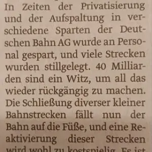 40 Milliarden für marodes Bahnnetz! (gedruckt) Ⓚ