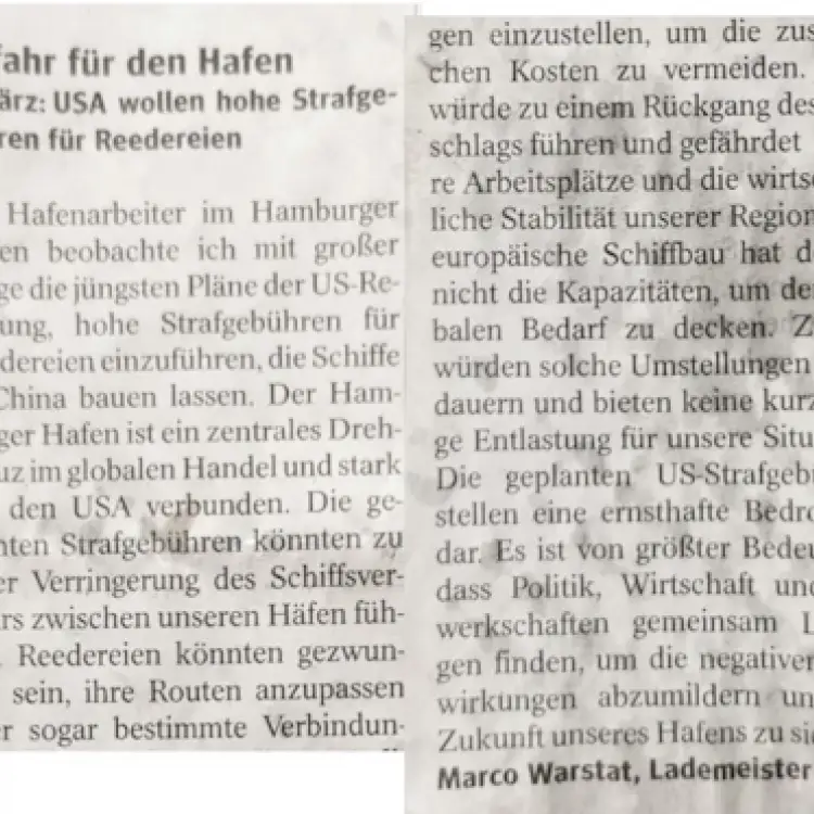 Hamburger Abendblatt: MSCs Strategiewechsel und US-Strafzölle – Düstere Zeiten für den Hamburger Hafen? (gedruckt)