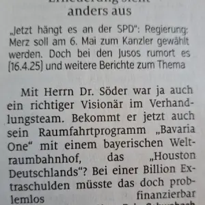 Hebt der Freistaat nun ab? Mit dem Bayernchef zum Mond und noch viel weiter. (gedruckt)
